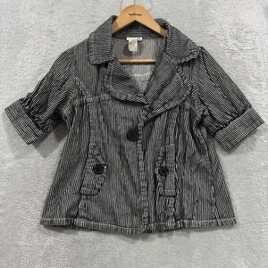 VTG Luna Chix Button Jacket Women's Medium Seersucker Striped Short Sleeve Black